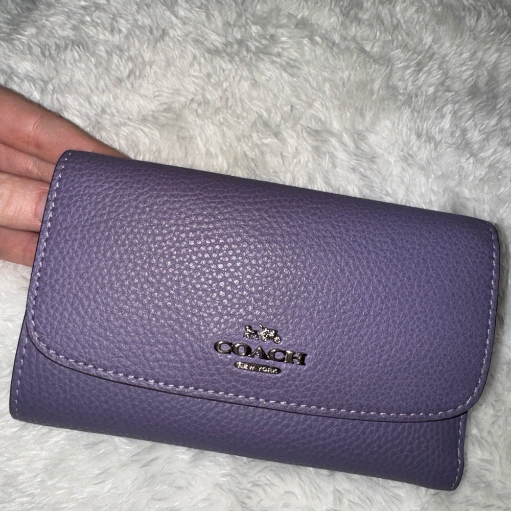 Coach Crossgrain Leather Trifold Leather Wallet Purple
